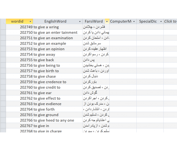 ديتابيس ديکشنري زبان انگليسي